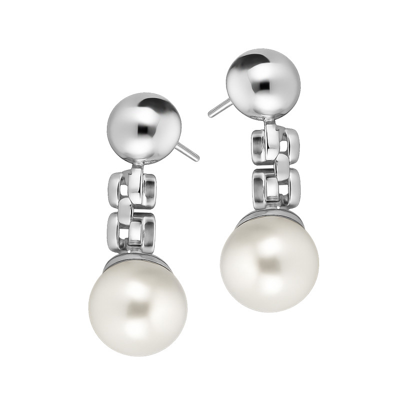 Kolczyki srebrne z perłą i gładką kulką