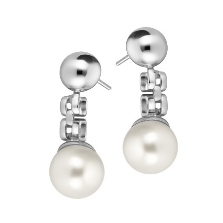 Kolczyki srebrne z perłą i gładką kulką