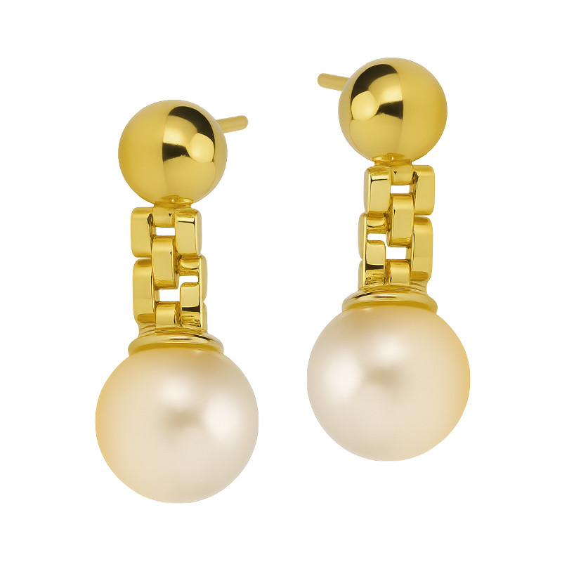 Kolczyki pozłacane z perłą i gładką kulką