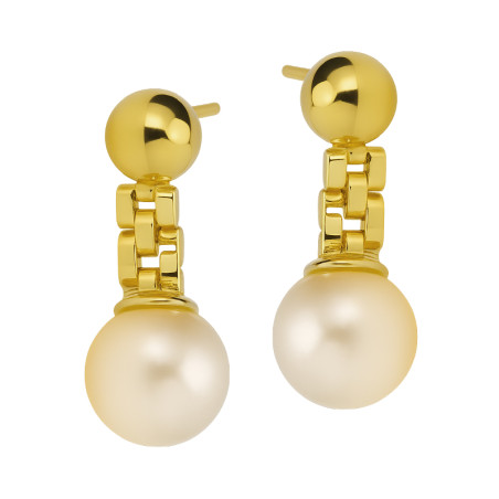 Kolczyki pozłacane z perłą i gładką kulką