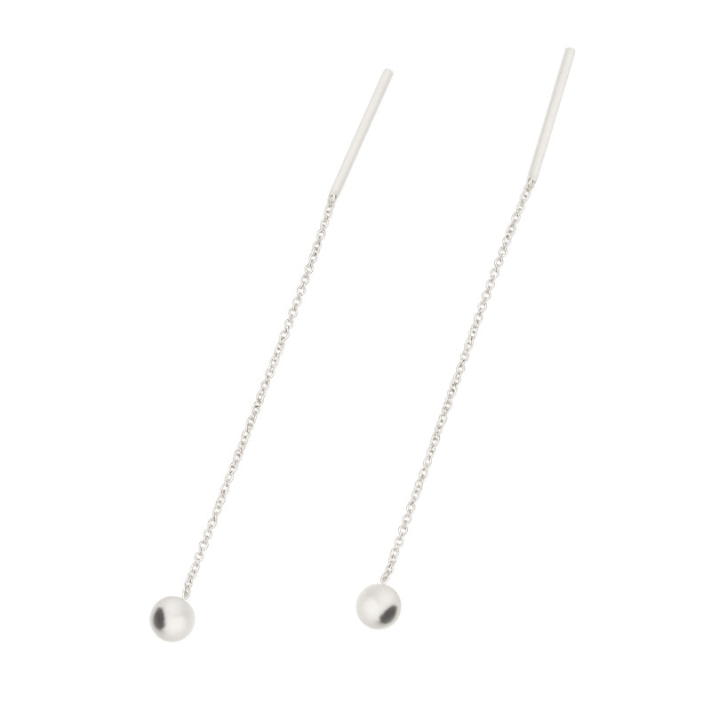 Kolczyki srebrne kulka dmuchana 4 mm przeciągana na łańcuszku rolo