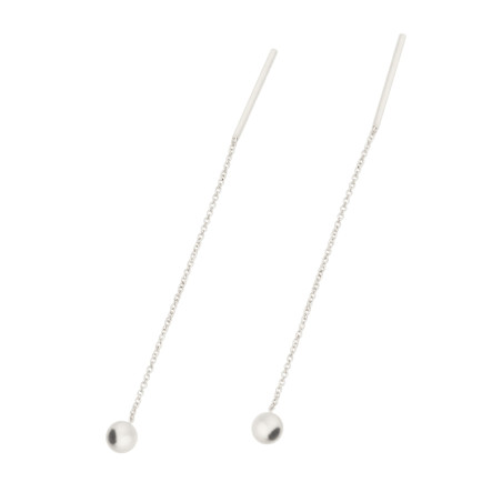 Kolczyki srebrne kulka dmuchana 4 mm przeciągana na łańcuszku rolo