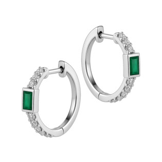 Kolczyki srebrne kółka z zieloną cyrkonią bagietą