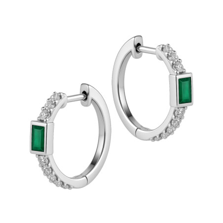 Kolczyki srebrne kółka z zieloną cyrkonią bagietą