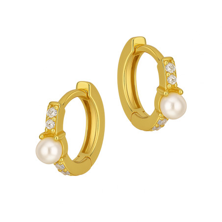 Kolczyki pozłacane kółko z cyrkoniami i perłą