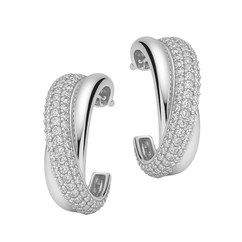 Kolczyki srebrne półkółka z białymi cyrkoniami