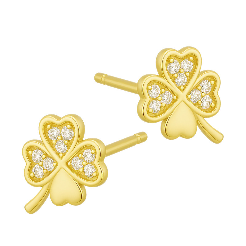 Kolczyki pozłacane koniczynka z cyrkoniami