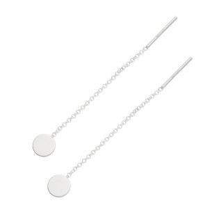 Kolczyki srebrne gładkie koło przeciągane na łańcuszku rolo