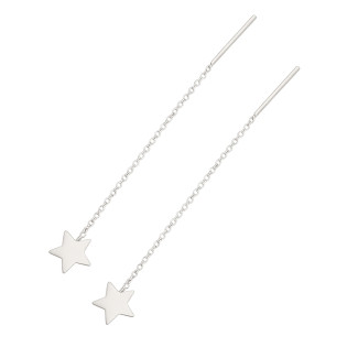 Kolczyki srebrna gwiazdka pełna przeciągana na łańcuszku rolo