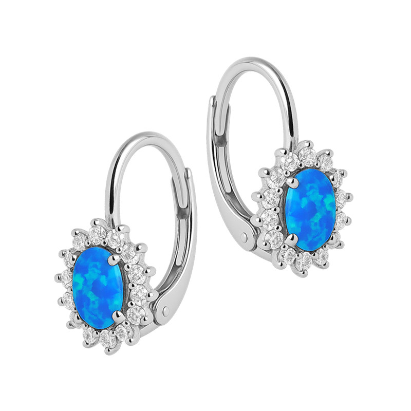 Kolczyki srebrne owalna markiza z niebieskim opalem