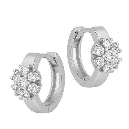 Kolczyki srebrne kwiatek z cyrkoniami na kółku