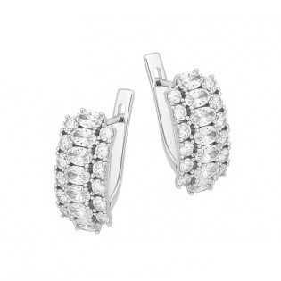 Kolczyki srebrne owalne cyrkonie i cyrkonie po bokach