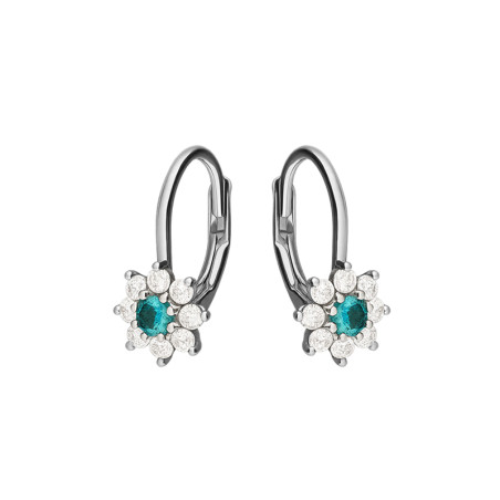 Kolczyki srebrne dla dziewczynki kwiatek z zieloną cyrkonią