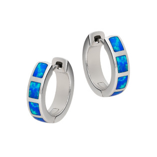 Kolczyki srebrne kółka z kamieniem jubilerskim opalem niebieskim