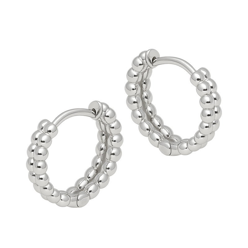 Kolczyki srebrne kółka z kulek bead