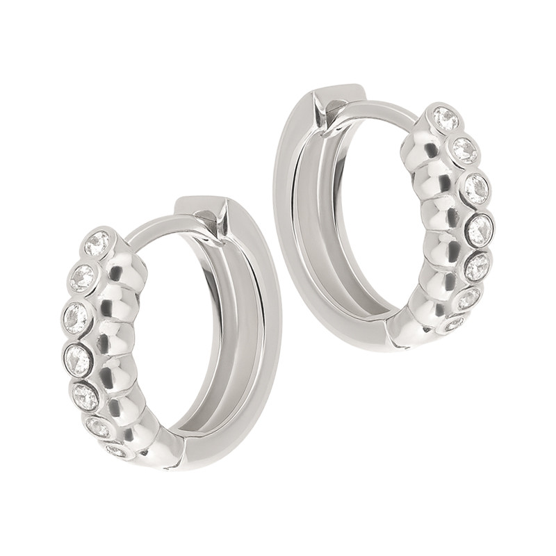 Kolczyki srebrne kółka z cyrkoniami i kulkami bead