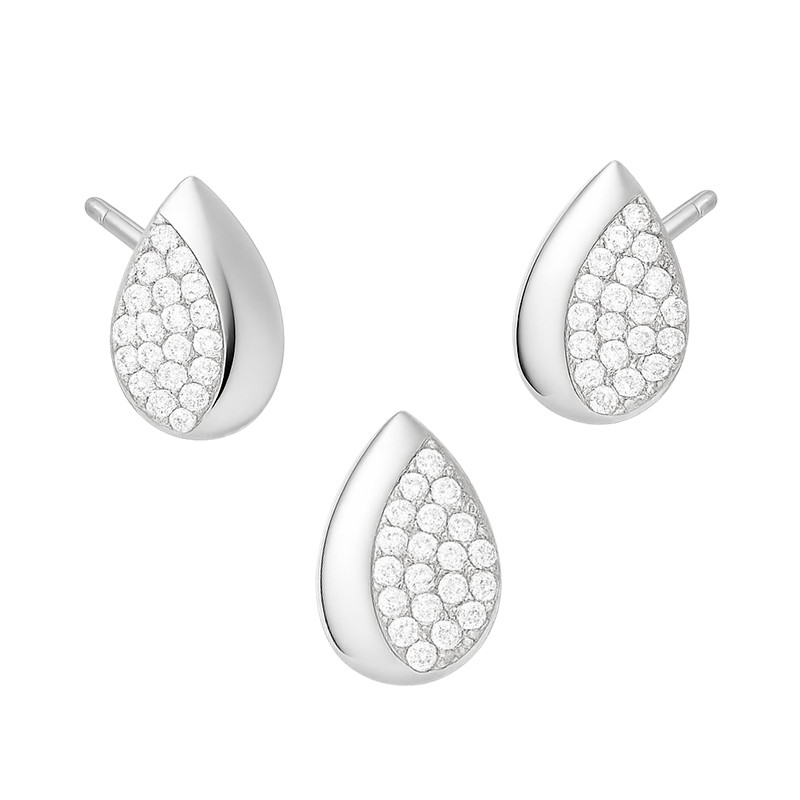 Komplet srebrny kolczyki i zawieszka kropla z cyrkoniami