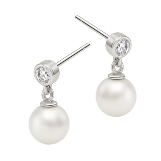 Kolczyki z wiszącą perłą jubilerską i cyrkonią