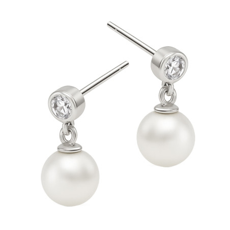 Kolczyki z wiszącą perłą jubilerską i cyrkonią