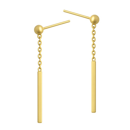 Kolczyki pozłacane wiszące z gładką pałką