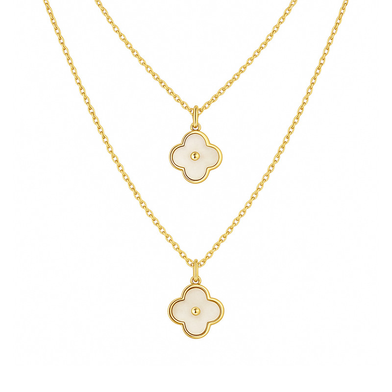 Naszyjnik pozłacany podwójny z koniczynkami