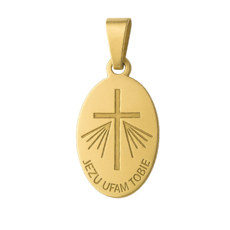 Medalik pozłacany Jezu Ufam Tobie w owalu