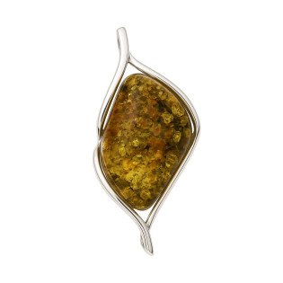 Broszka z bursztynem miodowo-zielonym w srebrnej oprawie