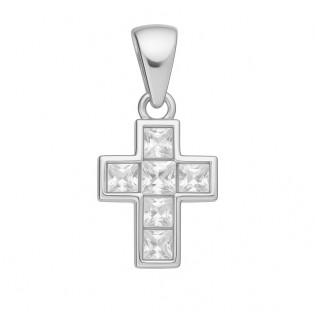 Krzyżyk srebrny z białymi cyrkoniami