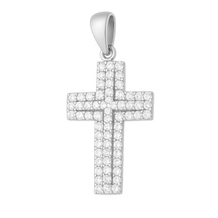 Krzyżyk srebrny z białymi cyrkoniami