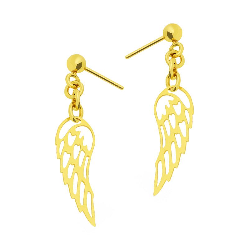 Kolczyki pozłacane ażurowe skrzydło i kulka