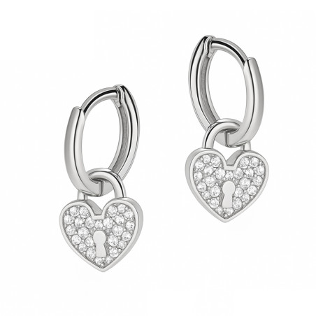 Kolczyki srebrne kółka z kłódką z cyrkoniami