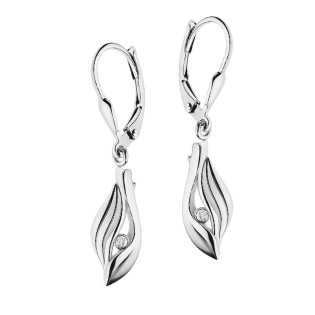 Kolczyki srebrne fale z białą cyrkonią