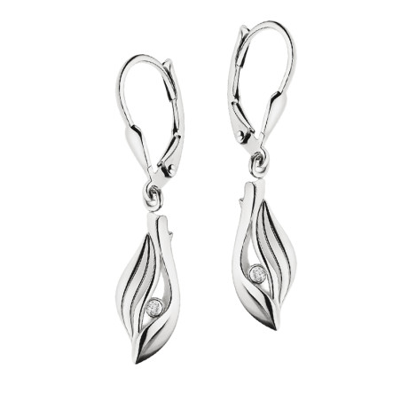 Kolczyki srebrne fale z białą cyrkonią