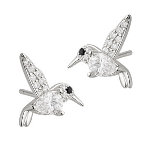 Kolczyki srebrne z kolibrem z cyrkonii koloru białego