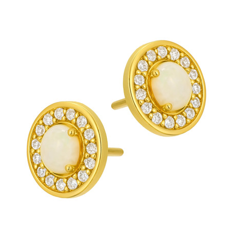 Kolczyki pozłacane koło z opalem i cyrkoniami