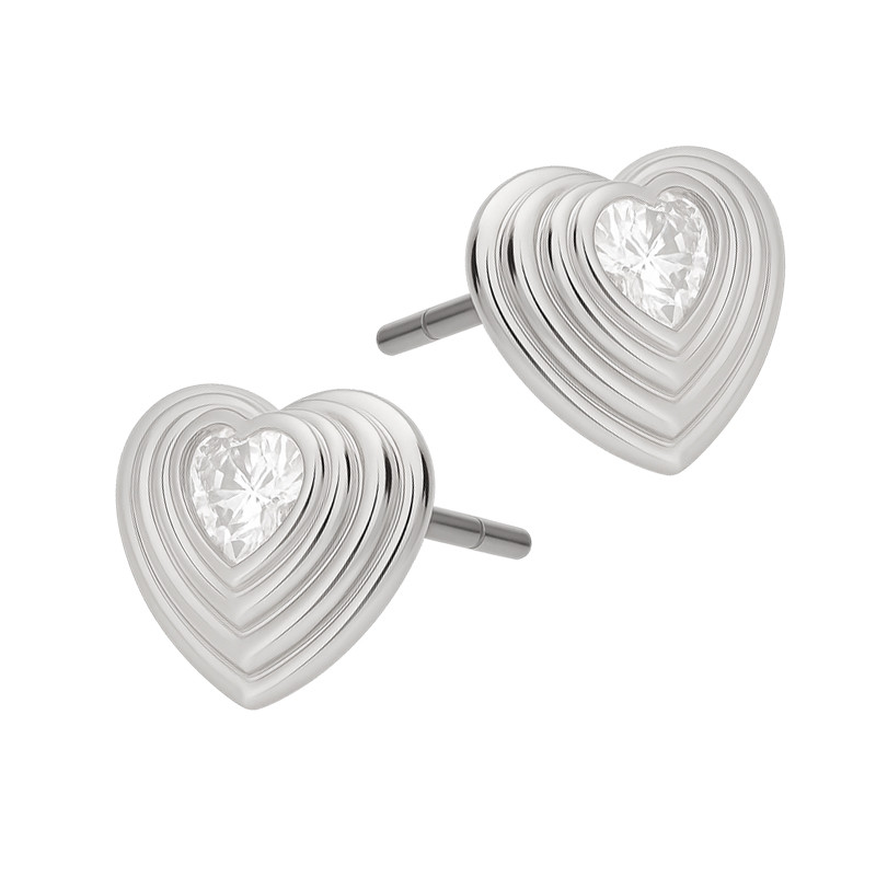 Kolczyki srebrne serce nakładane z cyrkonią