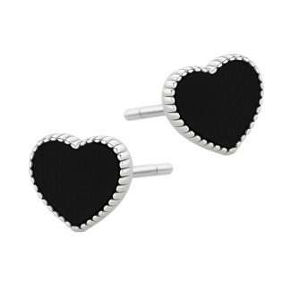 Kolczyki srebrne serce z czarną emalią