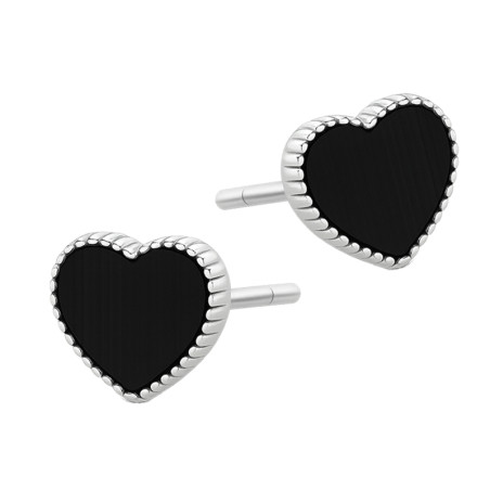Kolczyki srebrne serce z czarną emalią
