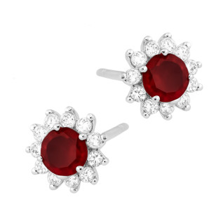 Kolczyki srebrne Markiza kwiatek z naturalnym Rubinem