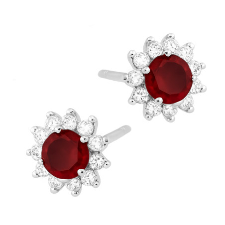 Kolczyki srebrne Markiza kwiatek z naturalnym Rubinem