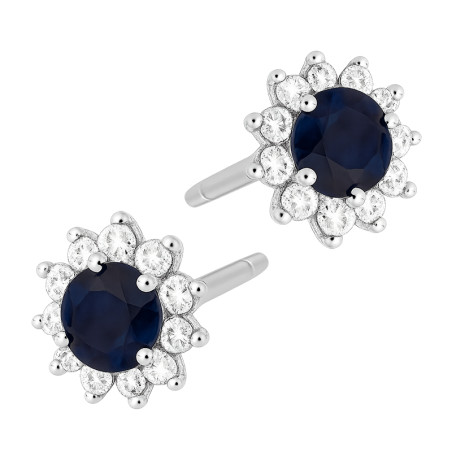 Kolczyki srebrne Markiza kwiatek z naturalnym Szafirem