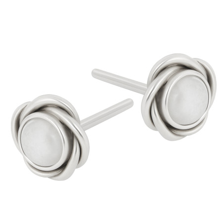 Kolczyki srebrne z naturalnym Kamieniem Księżycowym w kwiatowej otoczce