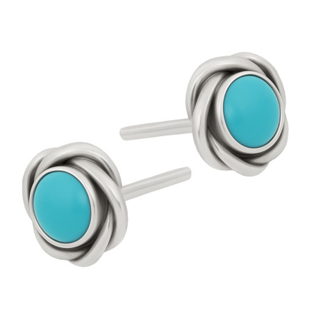 Kolczyki srebrne naturalny Turkus w kwiatowej otoczce