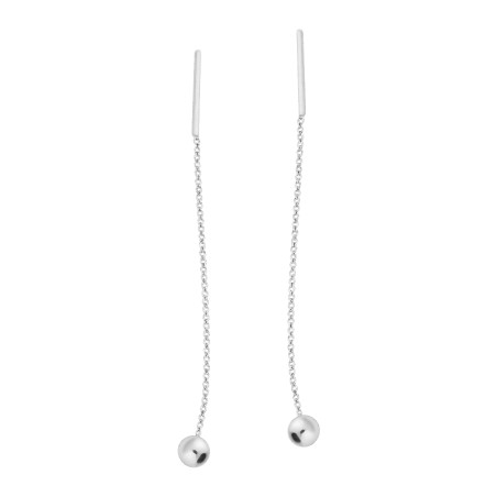 Kolczyki srebrne kulka dmuchana gładka 4 mm na łańcuszku rolo