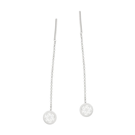 Kolczyki srebrne z ażurowym kwiatem przeciąganym na łańcuszku rolo