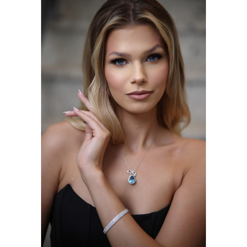 Naszyjnik srebrny z cyrkoniami i naturalnym topazem sky