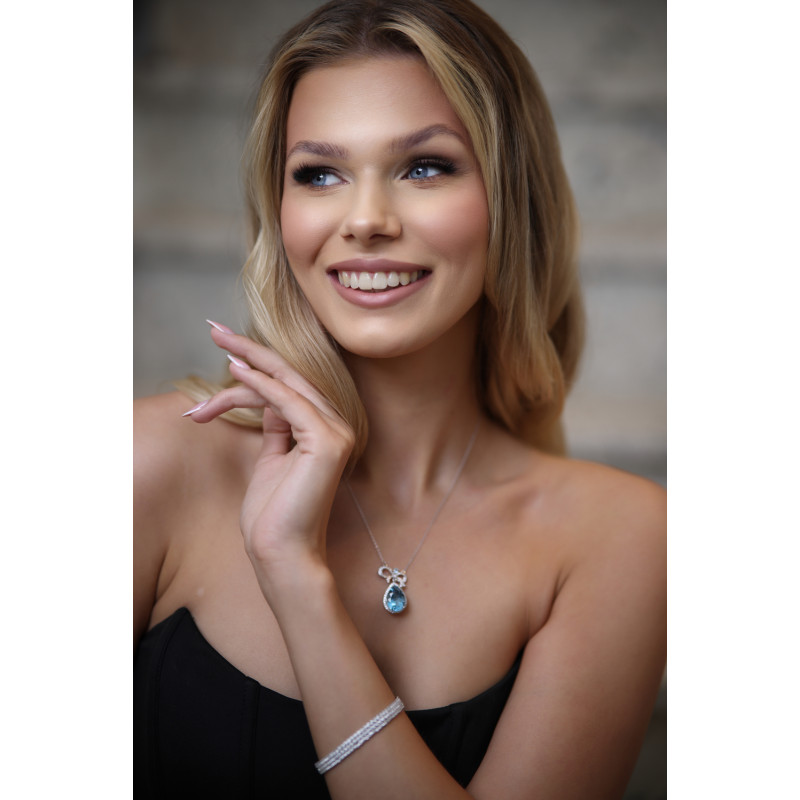 Naszyjnik srebrny z cyrkoniami i naturalnym topazem sky