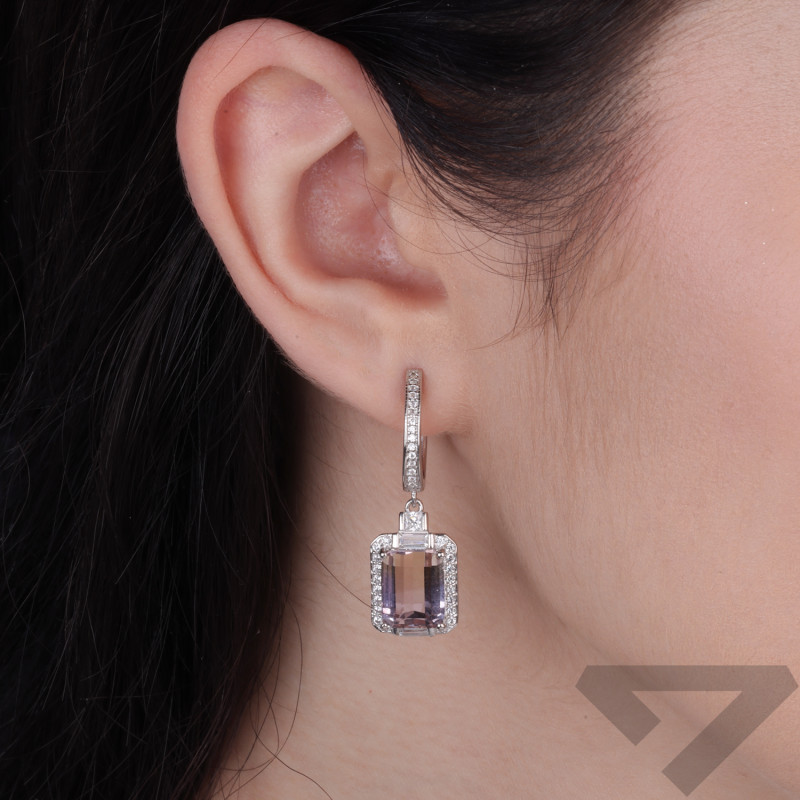 Kolczyki srebrne z cyrkoniami i ametrynem