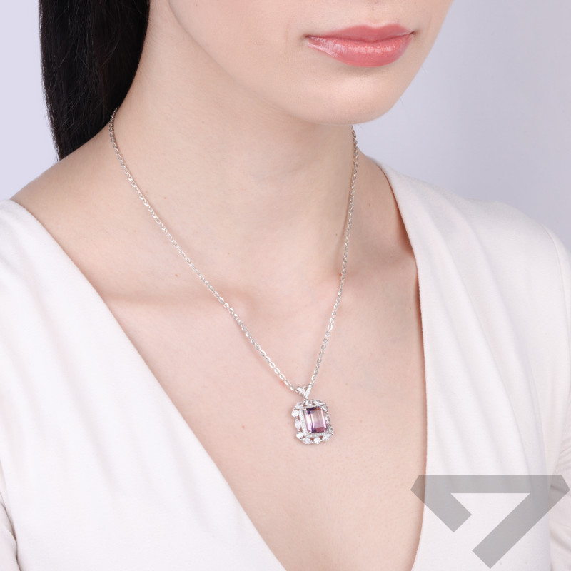 Wisior srebrny z cyrkoniami i amterynem