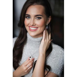 Kolczyki srebrne z cyrkoniami i ametrynem